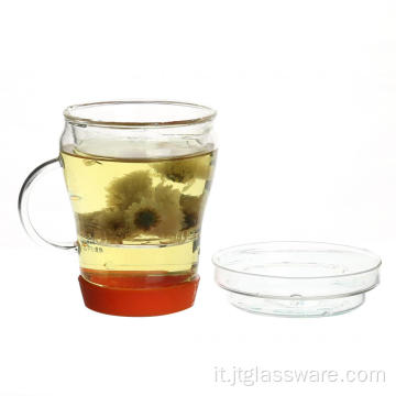 Tazza da tè in vetro soffiato a mano con foglia di tè sfusa con coperchio in vetro